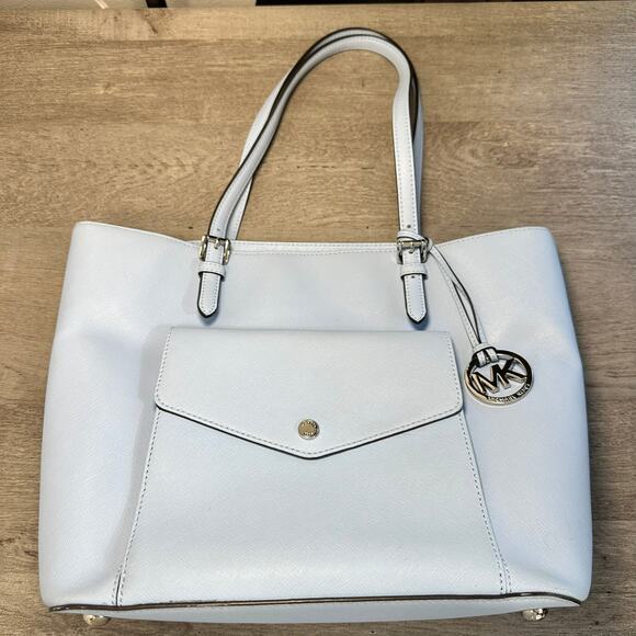 Michael Kors Blue Leather Tote with Front Pocket for Credit Cards - Picture 1 of 9
